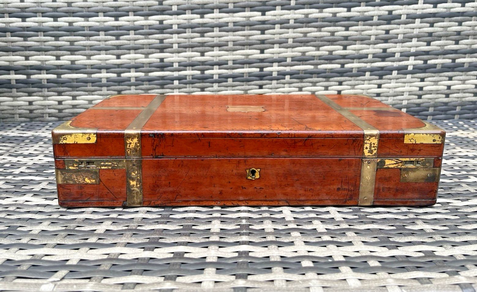 Large Antique Campaign Style Rosewood Brass Bound Coroners Wooden Tool Desk Box photo buy