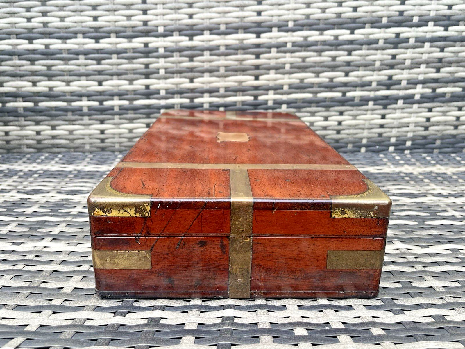 Large Antique Campaign Style Rosewood Brass Bound Coroners Wooden Tool Desk Box photo vintage