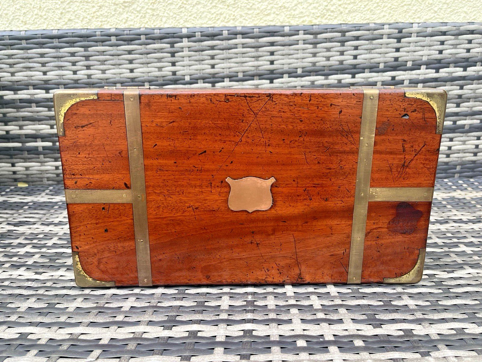 325.0 Large Antique Campaign Style Rosewood Brass Bound Coroners Wooden Tool Desk Box photo