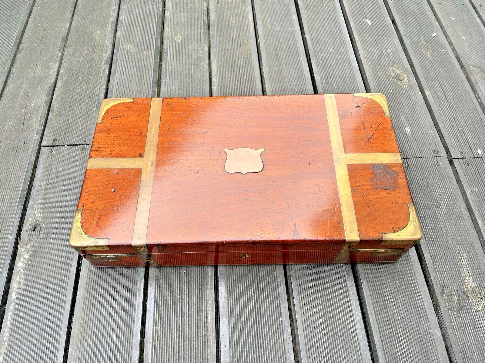 photo buy Large Antique Campaign Style Rosewood Brass Bound Coroners Wooden Tool Desk Box