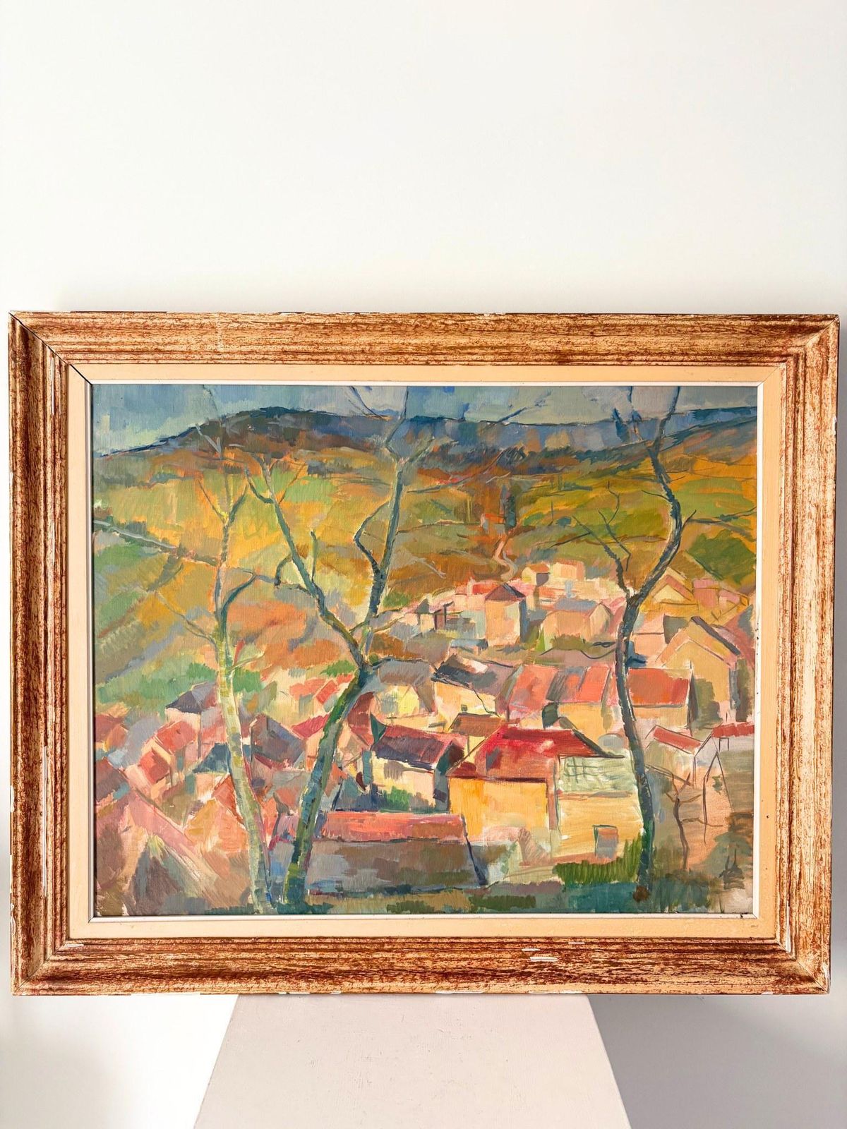French School Mid Century Cubist Landscape Painting In Oil photo Art