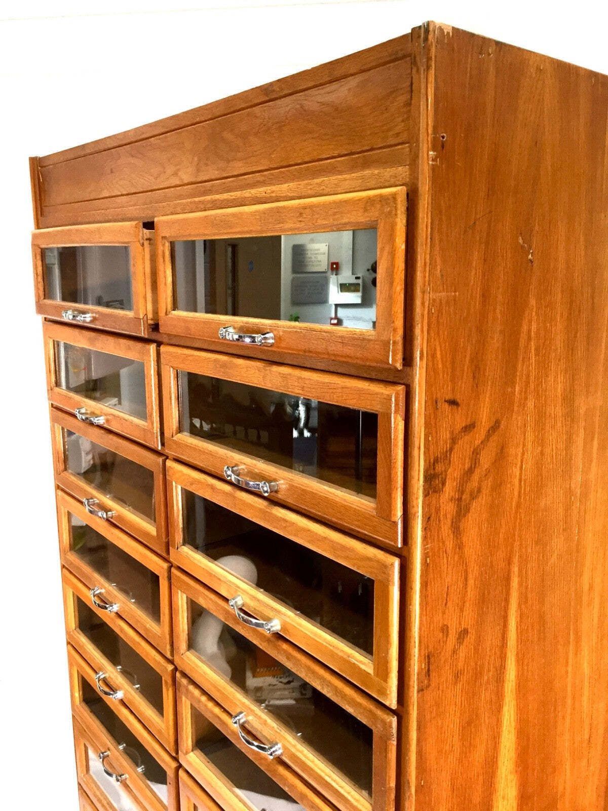 Antique Haberdashery Shop Display Cabinet / Glazed Fronted Drawers / Large C1950 photo Furniture