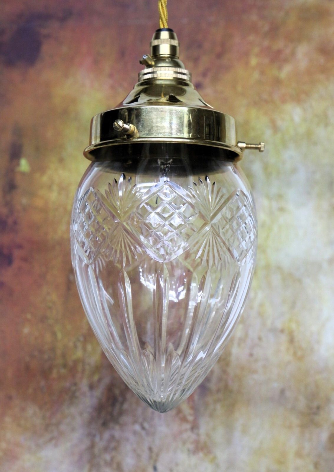 Ceiling Light Antique Cut Glass Pendant Shade Acorn Multi Cut Rewired & Refitted photo for sale