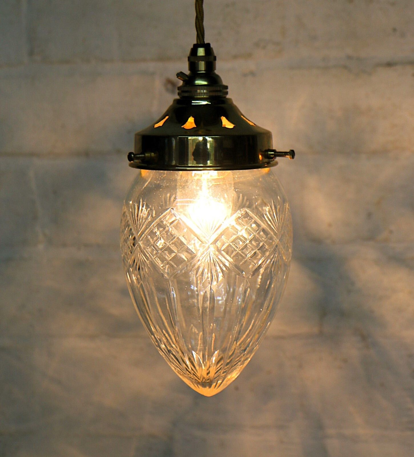 118.0 Ceiling Light Antique Cut Glass Pendant Shade Acorn Multi Cut Rewired & Refitted photo