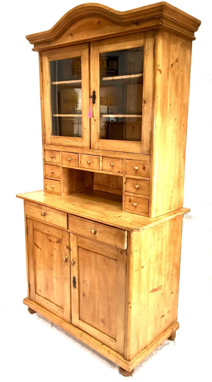 Antique Victorian Large Pine Kitchen Dresser Spice Cabinet Drawers / Cupboard photo for sale