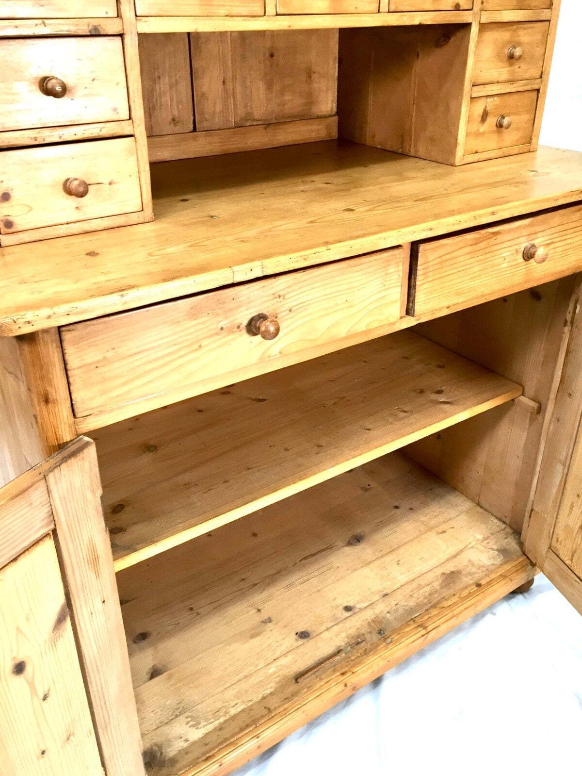 Antique Victorian Large Pine Kitchen Dresser Spice Cabinet Drawers / Cupboard photo vinterior
