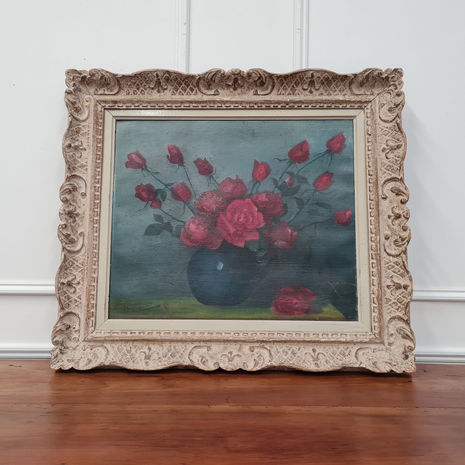 Attractive Large Oil Painting Of Roses C1930 Free Delivery England/Wales