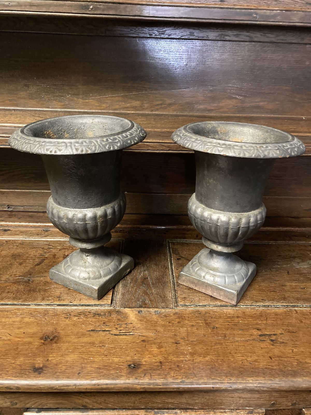 20thc Pair Of Nice Quality Cast Iron Campana Urns photo buy