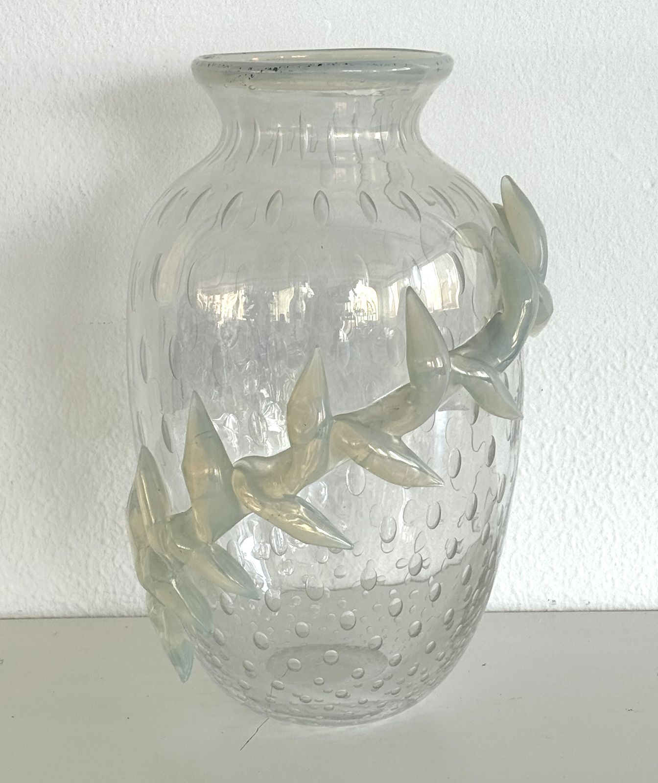 Italian Murano Glass Vase With Air Bubbles And Glass Garland
