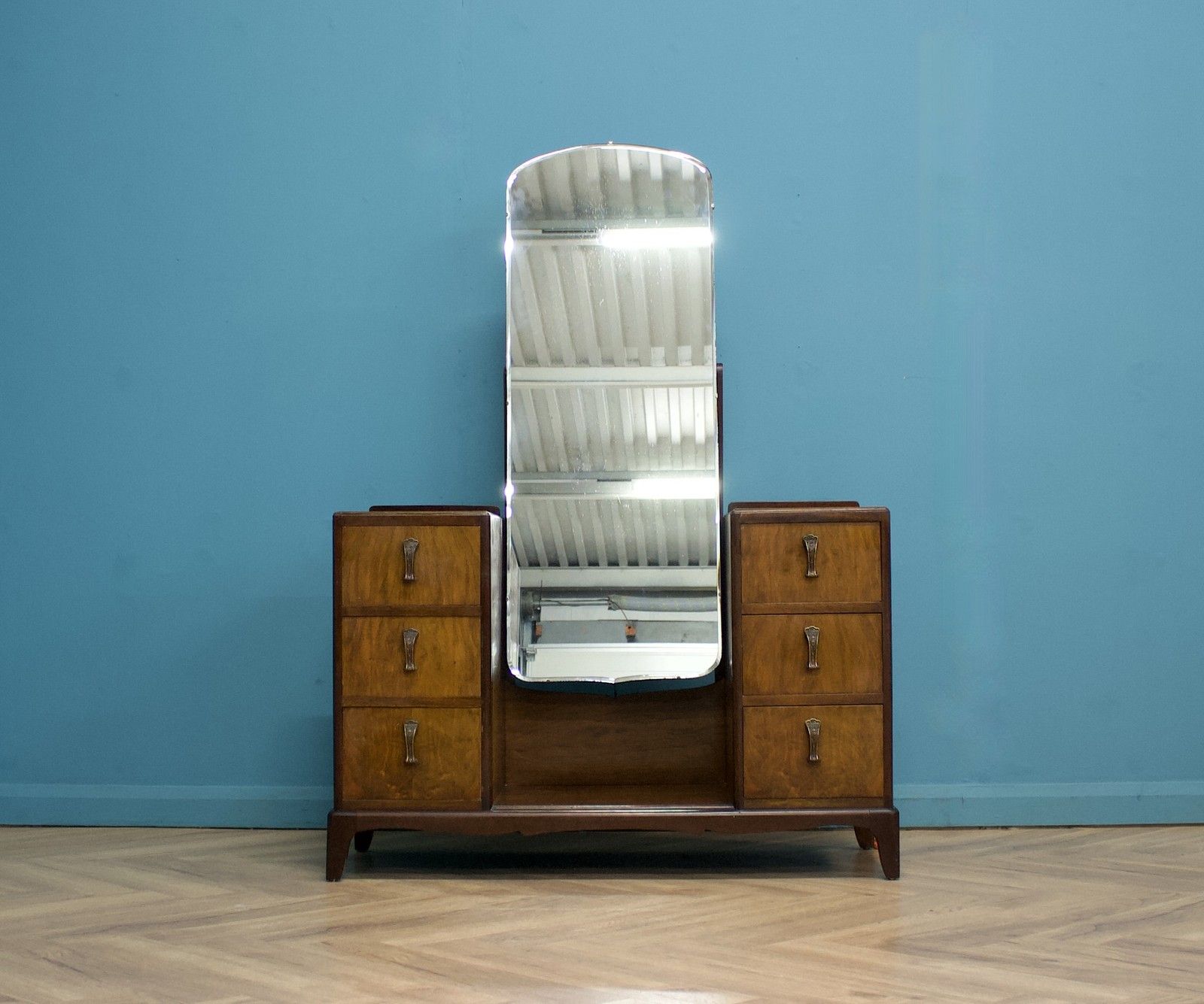Vintage Art Deco Style Walnut Dressing Table Chest Beithcraft, 1950s #1594