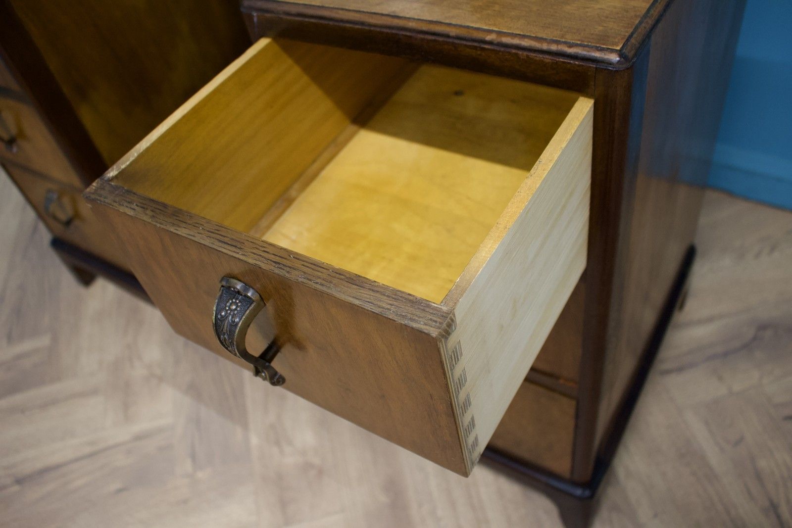 Vintage Art Deco Style Walnut Dressing Table Chest Beithcraft, 1950s #1594 photo vinterior