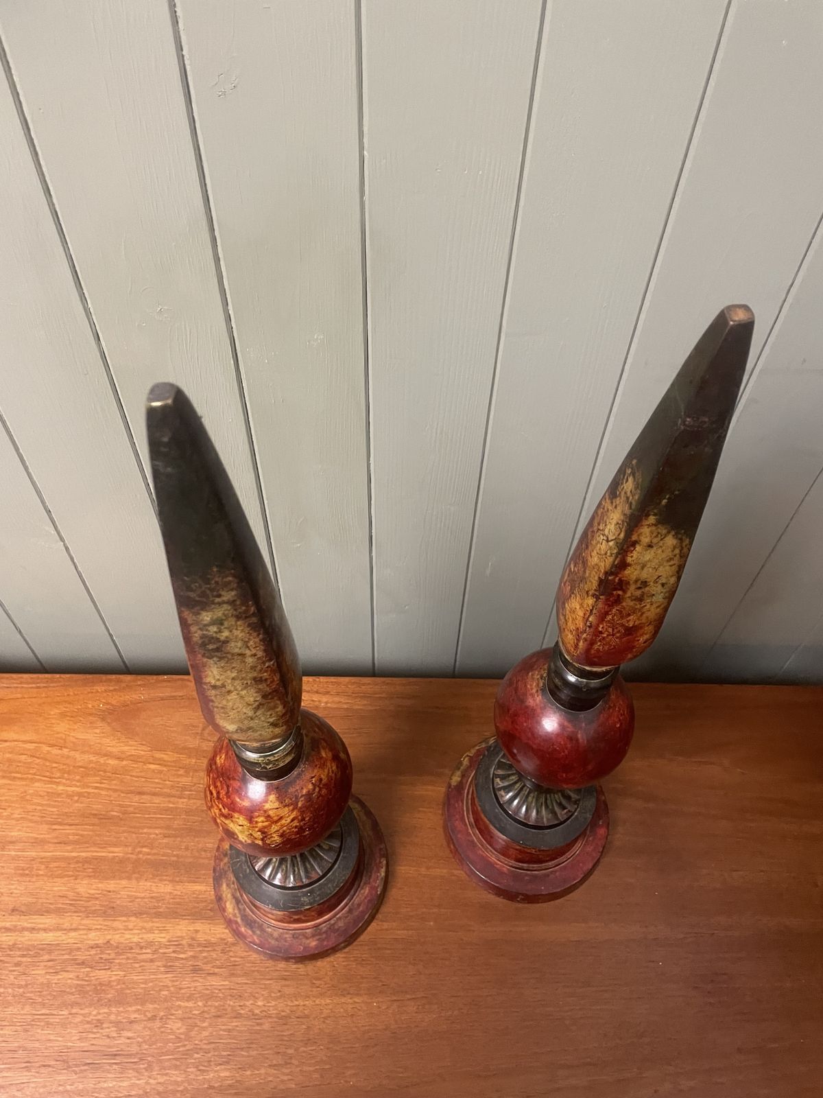 Antique 1920s Italian Cold Painted Bronze Patinated Decorative Obelisks photo vinterior