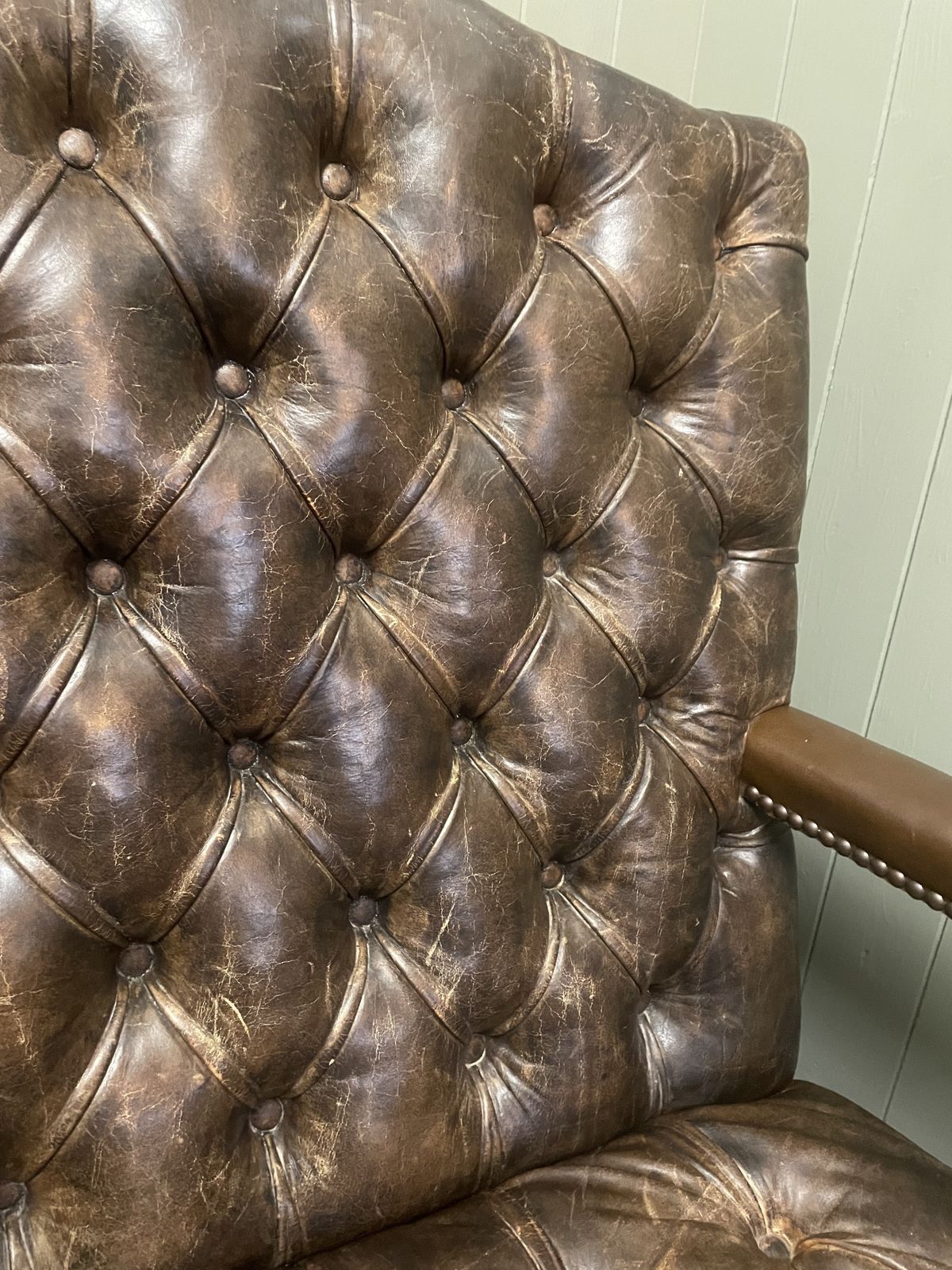 Vintage Pair Of Handmade English Leather Chesterfield Gainsborough Armchairs photo for sale