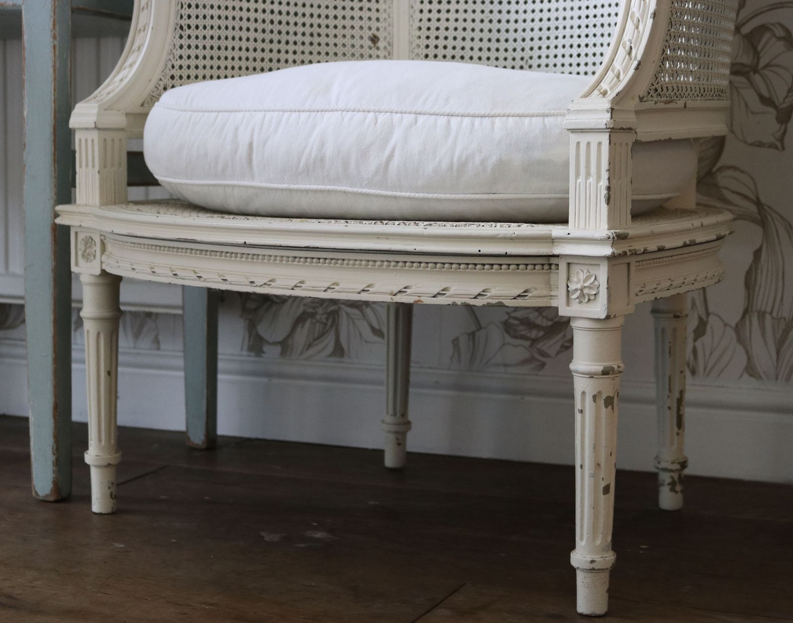 Vintage French White Rattan Bergere High Back Armchair photo 550.0