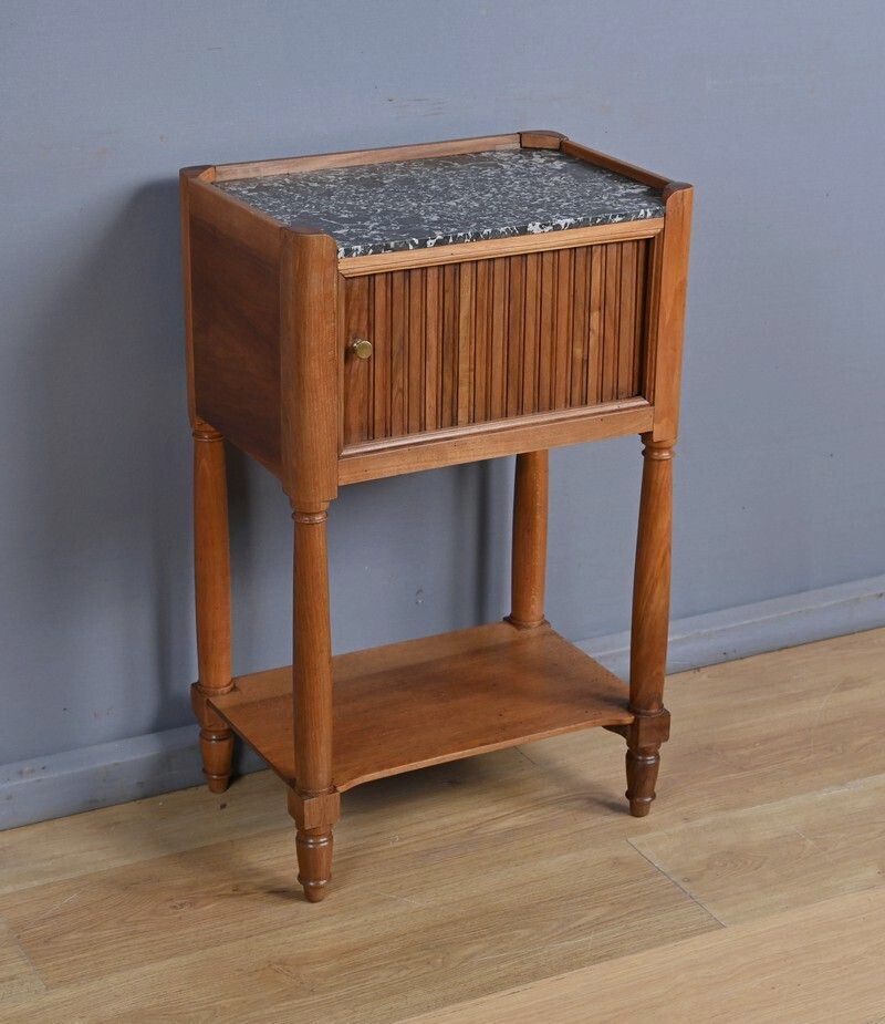 Walnut Bedside Table With Curtain, Louis XVI Style – Mid 19th Century photo for sale