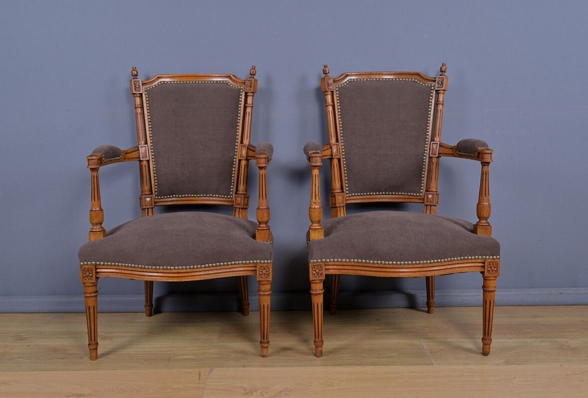 Pair Of Stained Beech Armchairs, Louis XVI Style – 1950 photo 1850.0