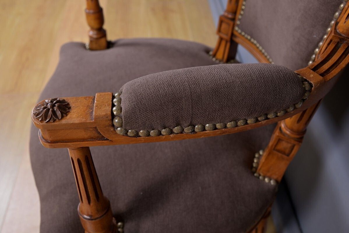 Furniture Pair Of Stained Beech Armchairs, Louis XVI Style – 1950 photo