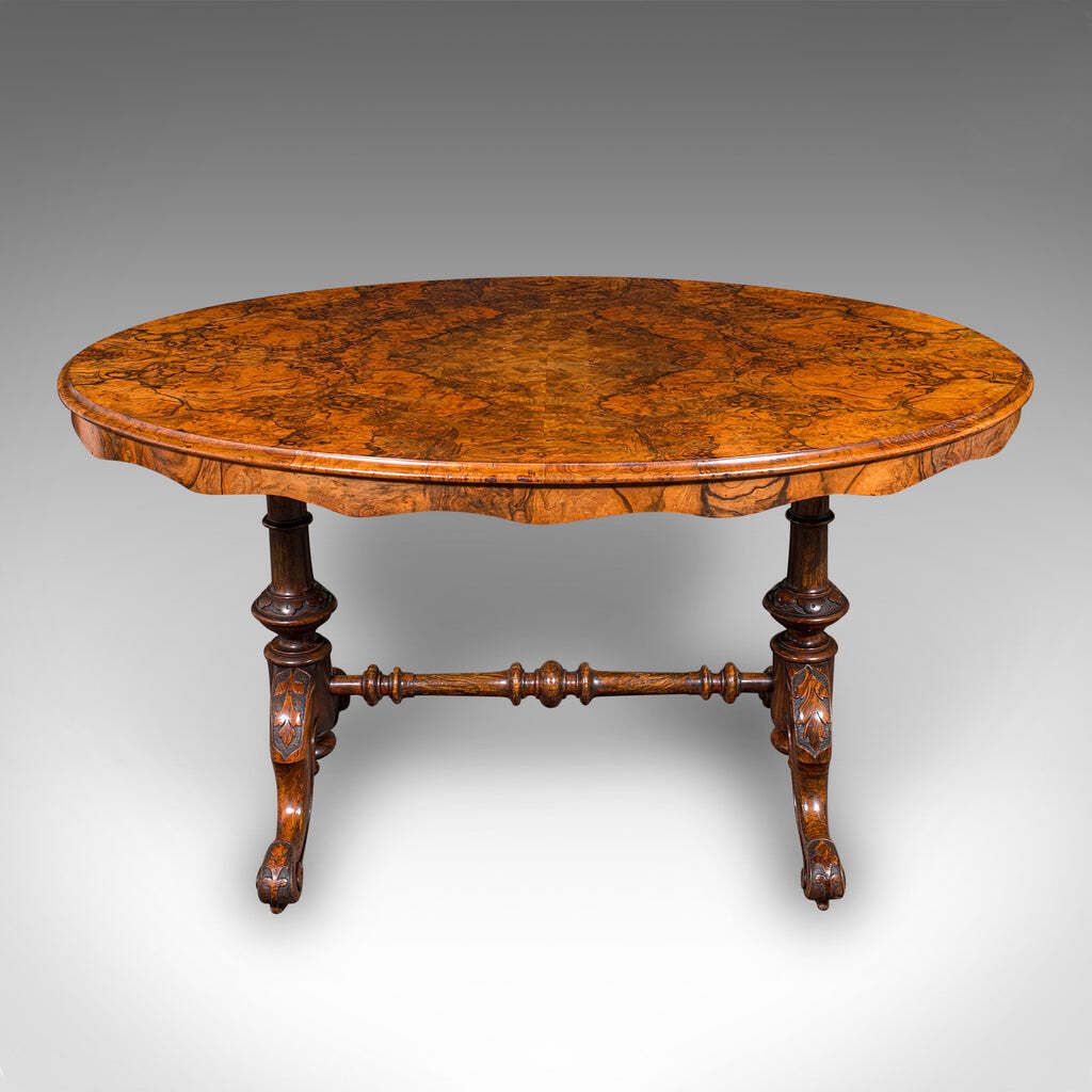 Antique Display Table, English, Burr Walnut, 4 Seat, Oval, Centre, Victorian photo Furniture