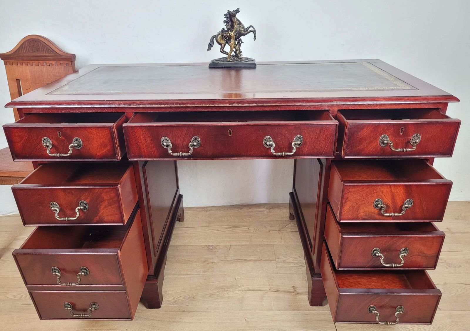 Vintage Pedestal Writing Desk Leather Top Mid 20thc Mahogany photo furniture