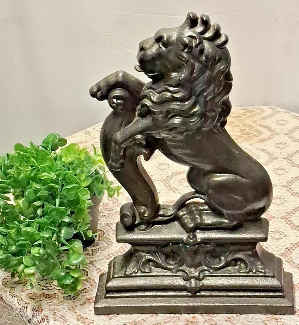 Antique Lion Rampant Doorstop, English, Cast Iron, Decor, Door Keeper, Victorian