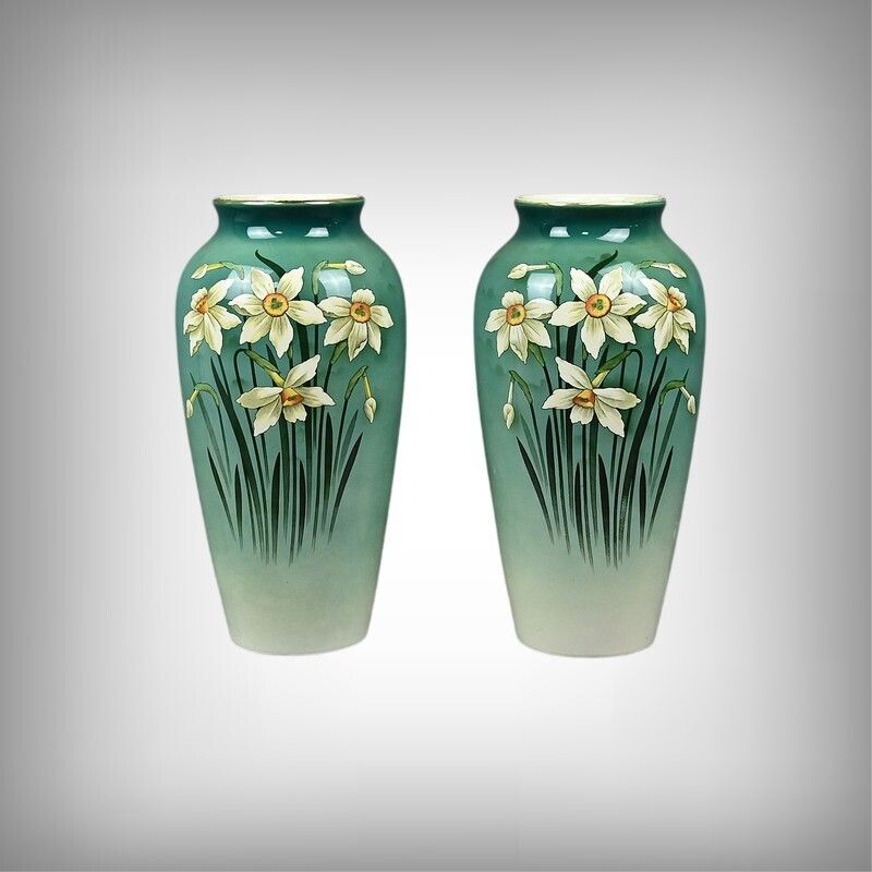 Pair Of Large Art Nouveau Vases, Fives Lille Pottery – Early 20th Century