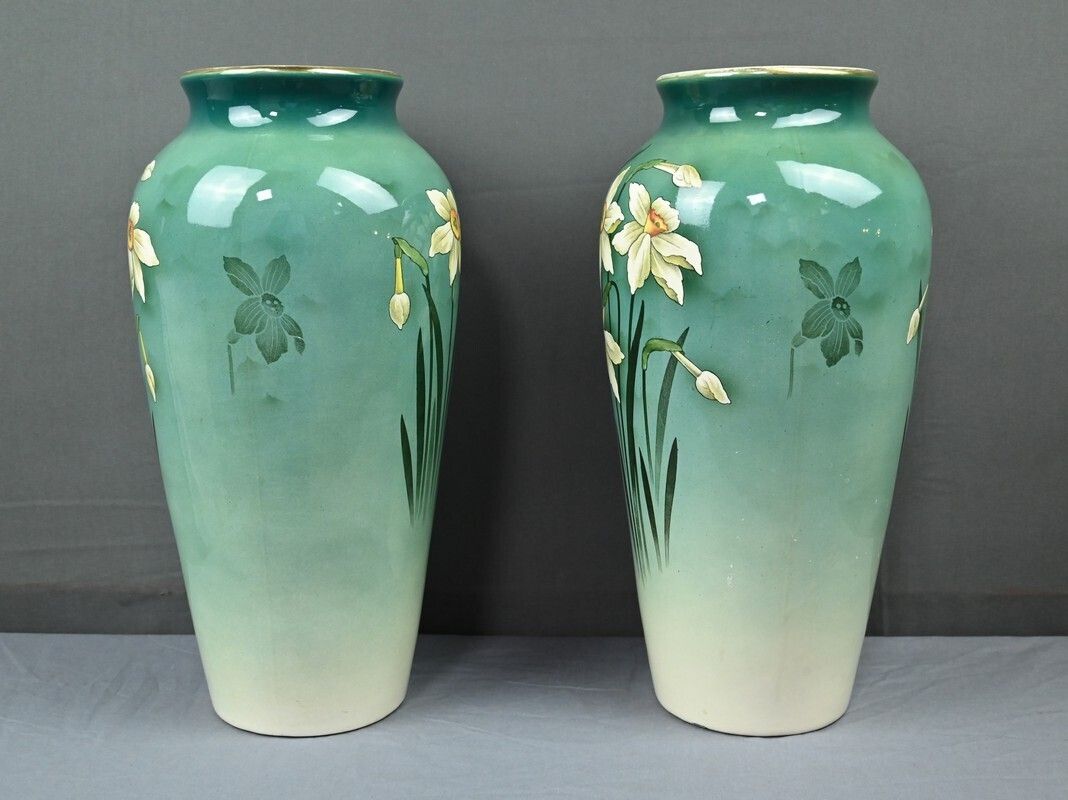 photo vintage Pair Of Large Art Nouveau Vases, Fives Lille Pottery – Early 20th Century