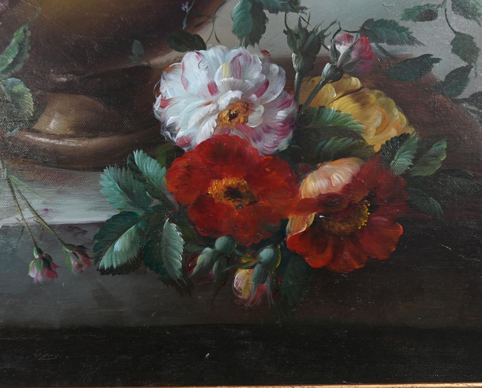 photo vintage Georgian Floral Still Life Oil Painting Signed L.Ernest