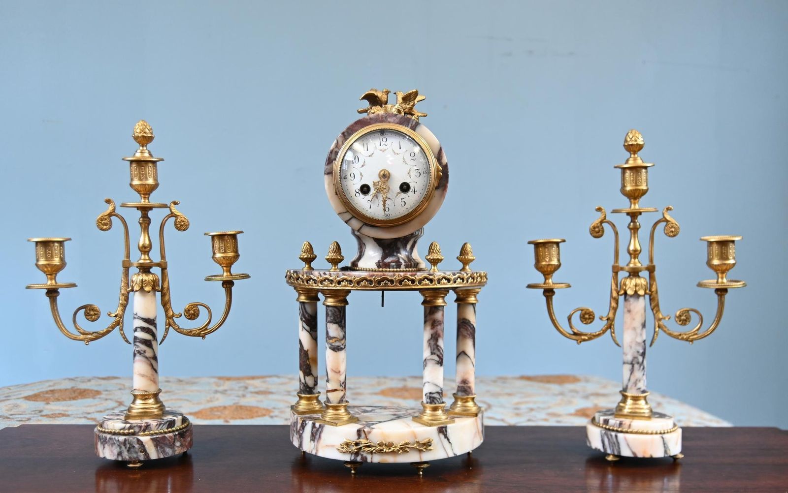 Louis XVI Clock Set Garniture Marble Gilt Candelabras French 1890 photo Home Decor