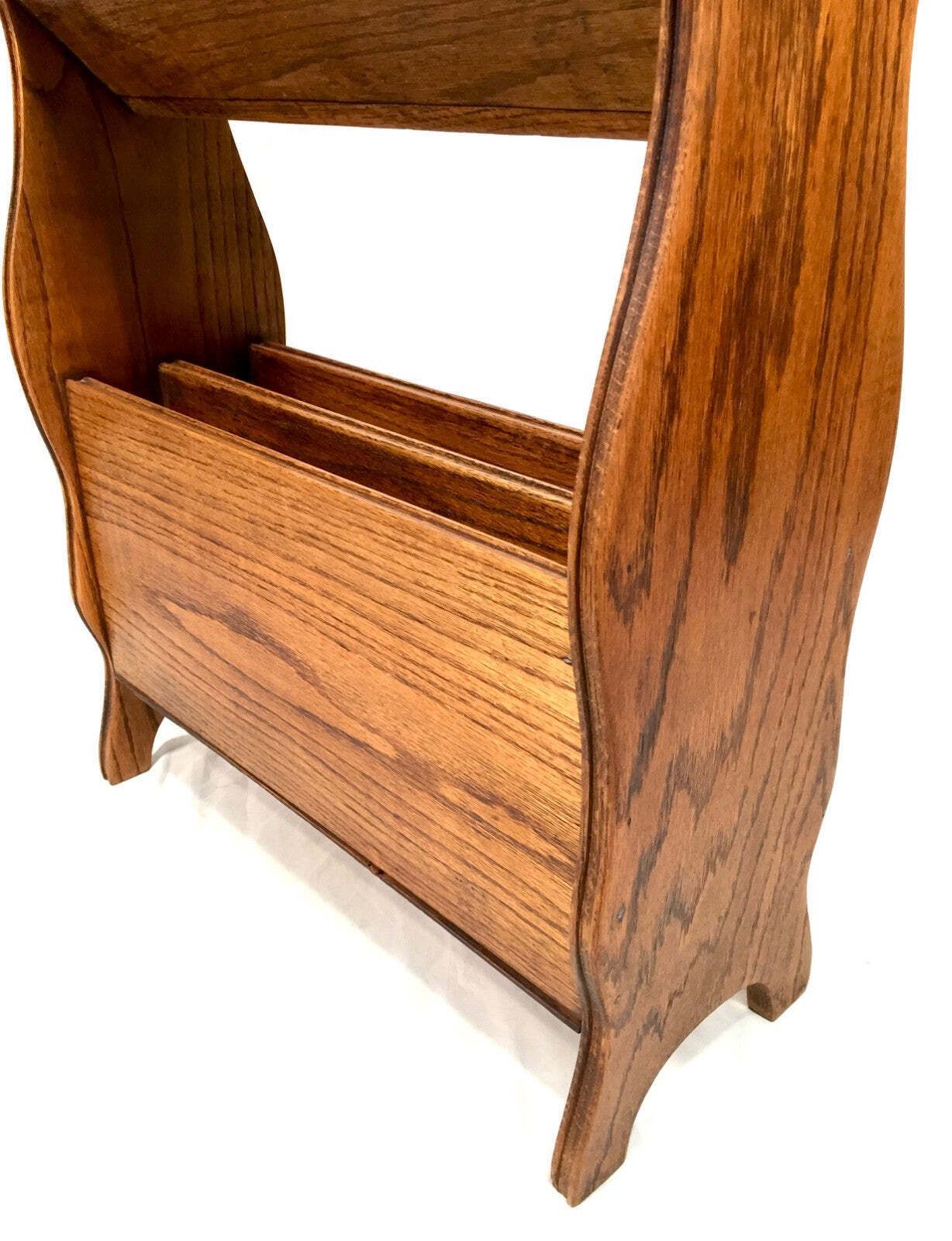 Antique Oak Wooden Arts & Crafts Book Trough / Side Lamp Table / Magazine Stand photo Home Decor