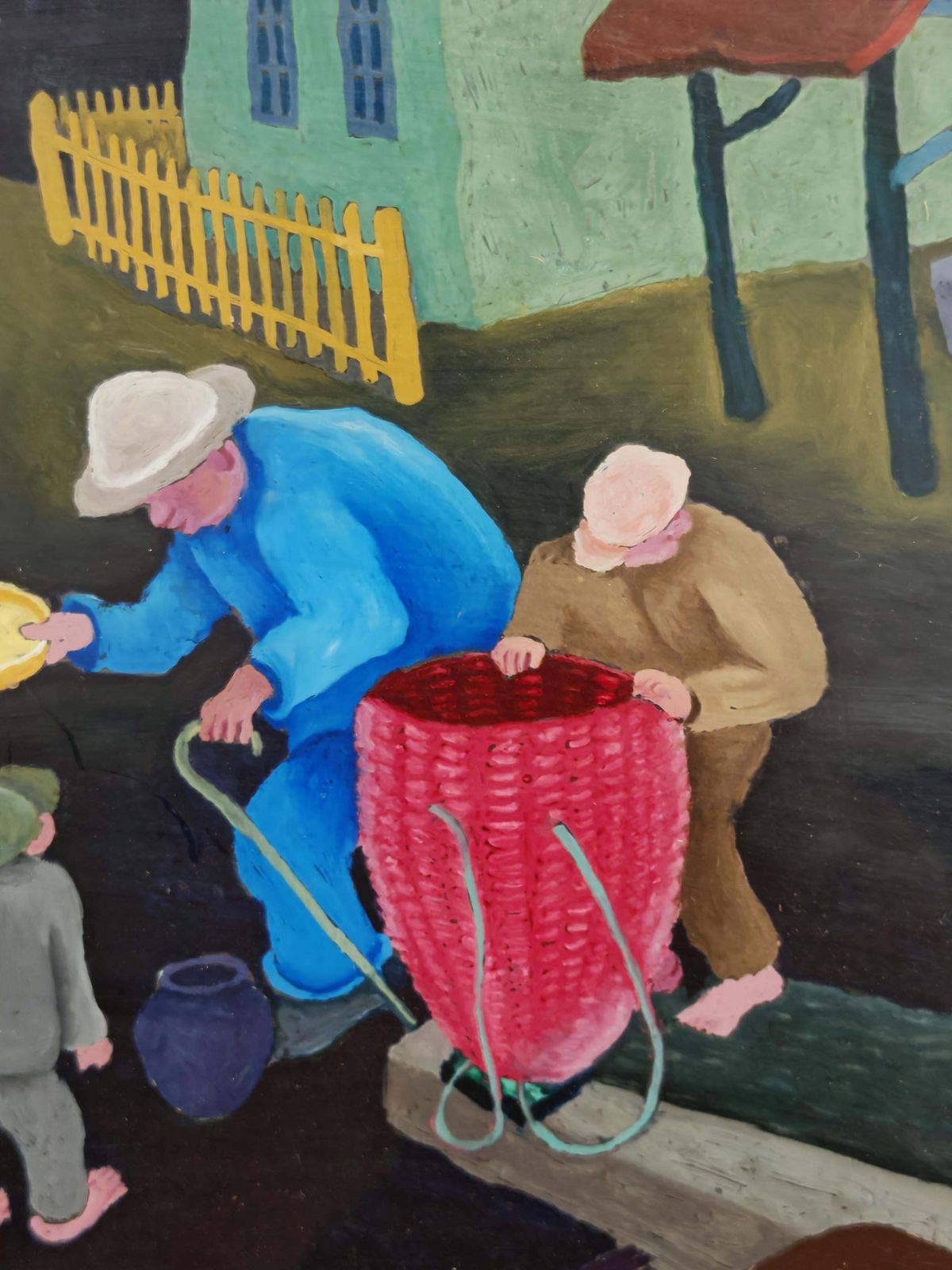 Naive Art Painting, "Village Scene" By Stjepan Stolnik, Yugoslavia 1960 photo vinterior
