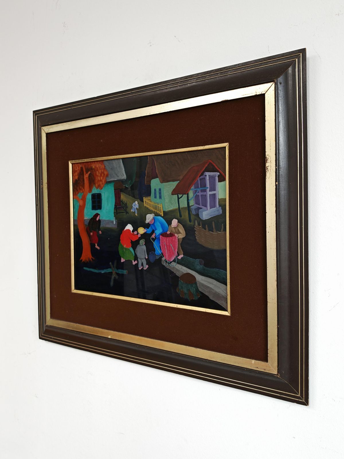 photo furniture Naive Art Painting, "Village Scene" By Stjepan Stolnik, Yugoslavia 1960