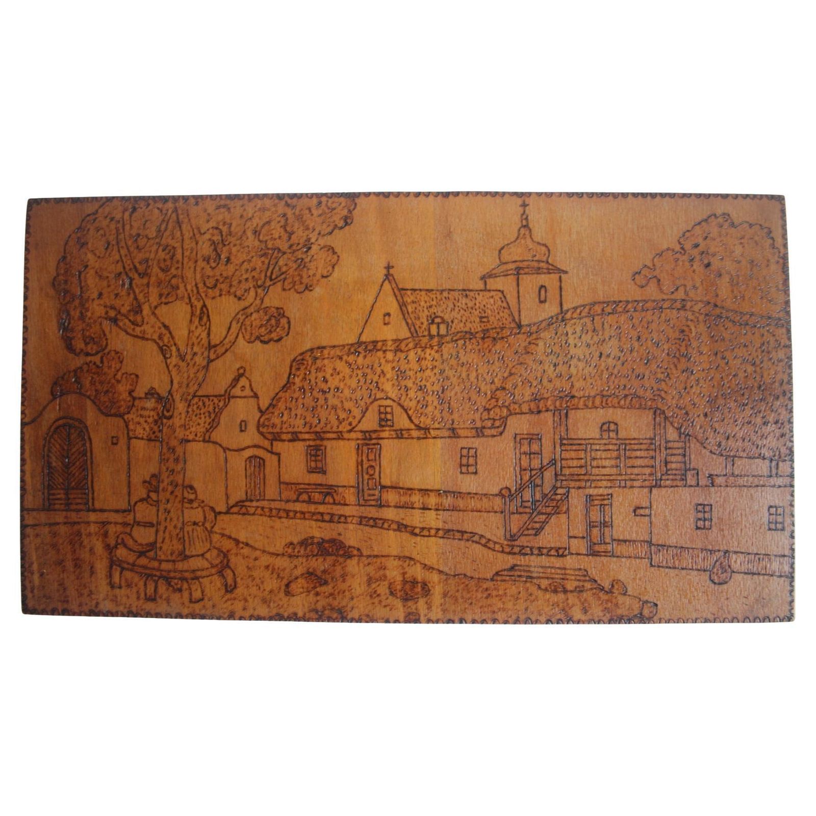 Art Deco Hand Burned Woodblock Print, Pyrography, Circa 1920's.