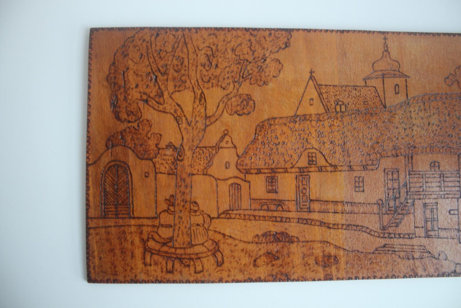 Art Deco Hand Burned Woodblock Print, Pyrography, Circa 1920's. photo Art