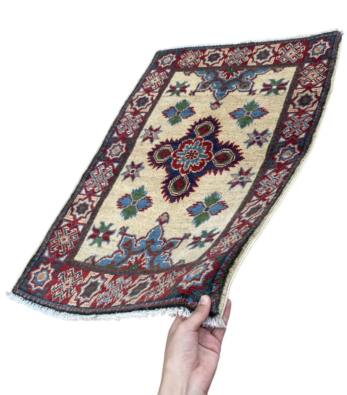photo for sale 2x3 Kazak Caucasian Ivory Hand Knotted Rug