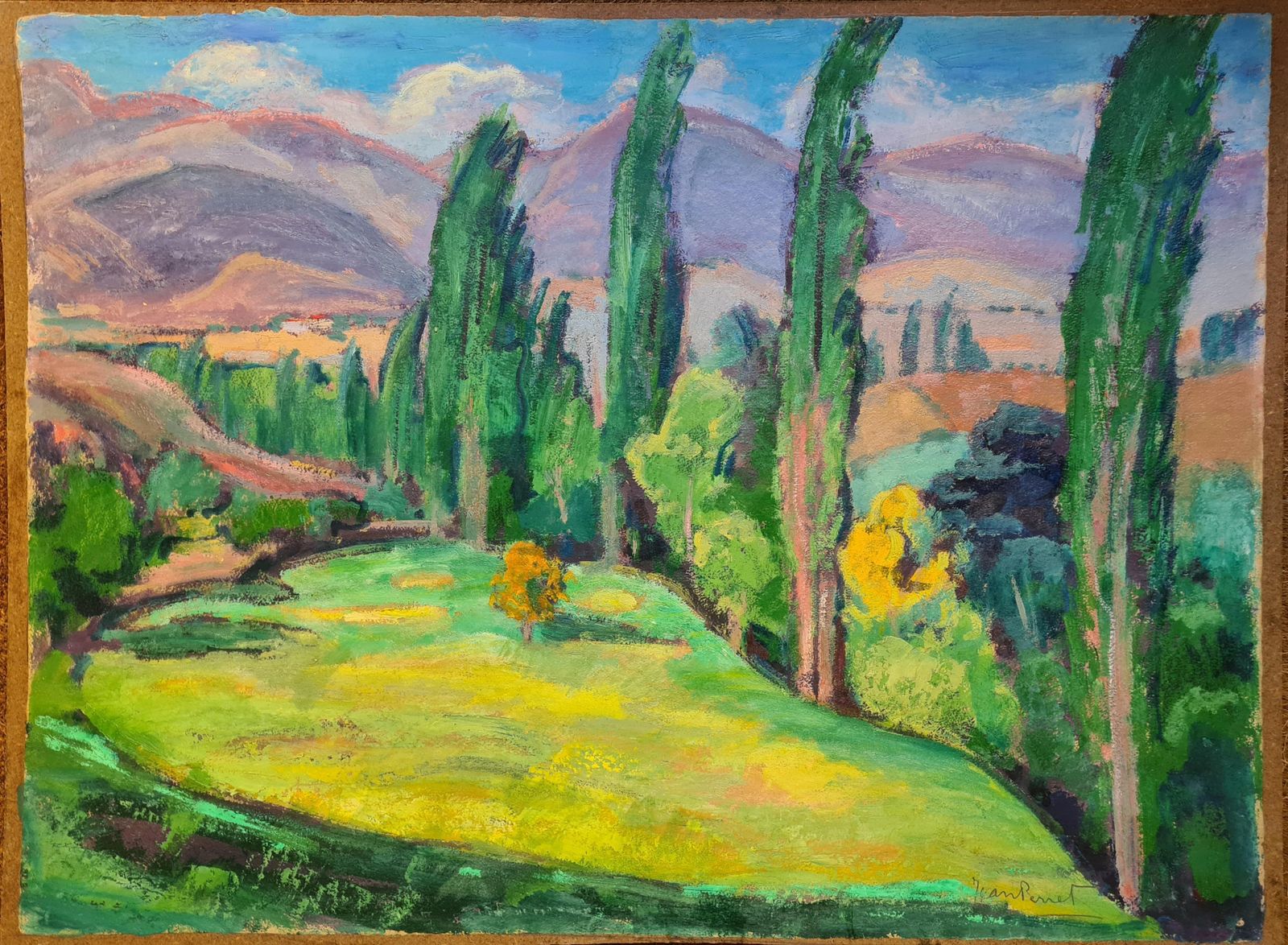 Fauvist French Landscape, The Cyprus Trees Byjean Perret