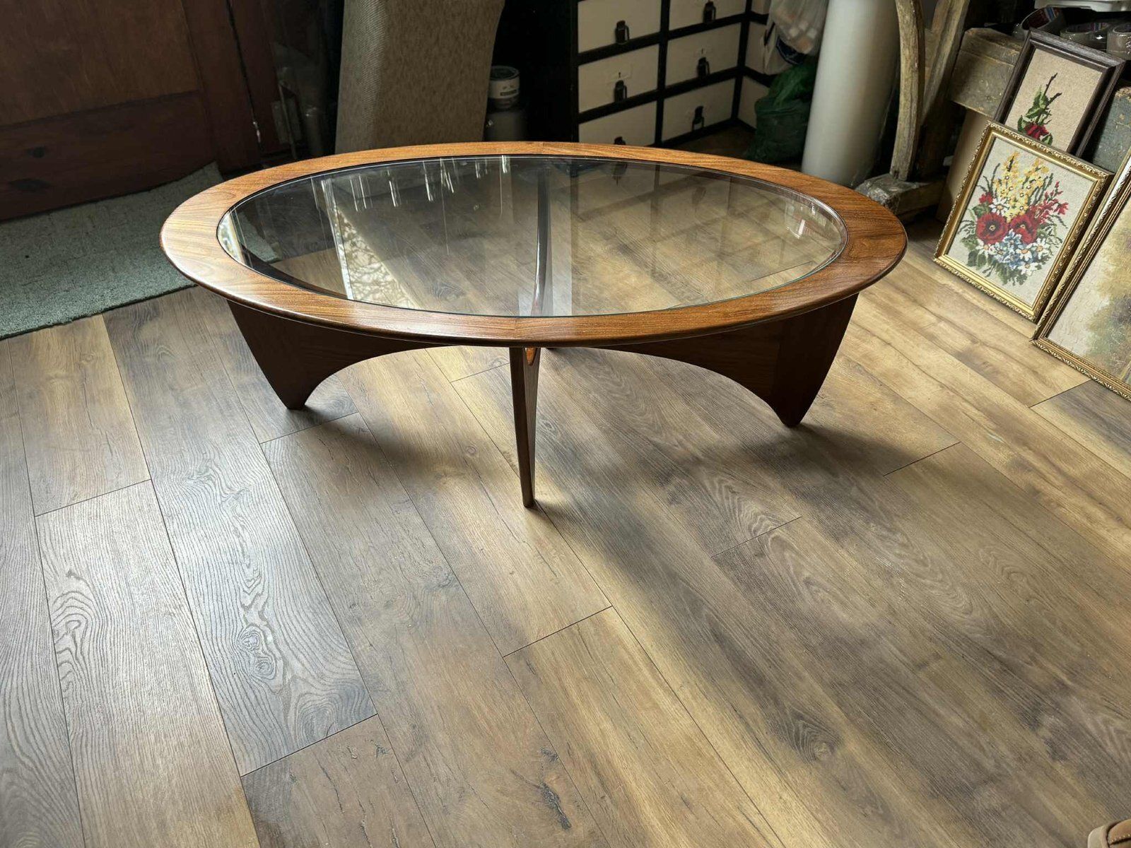 Oval Astro Coffee Table In Teak With Glass Top By Victor Wilkins For G Plan, 1960s photo vinterior