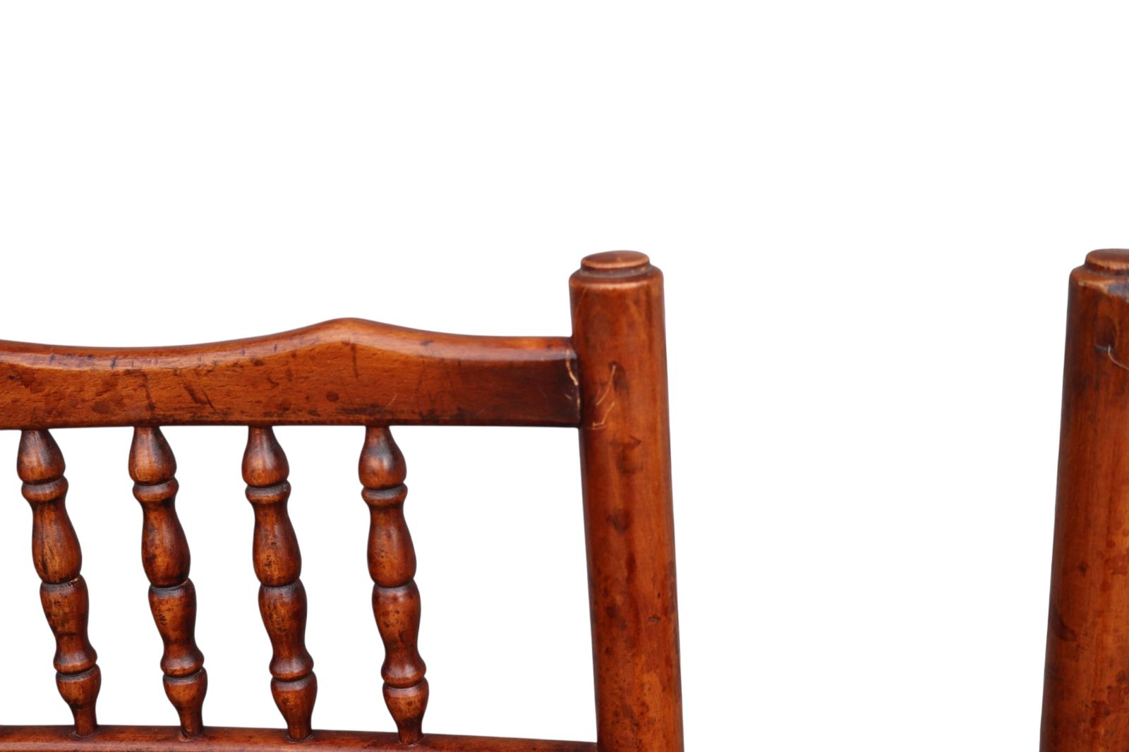 photo furniture Set Of 8 Antique Lancashire Elm & Ash Rush Seat Spindle Back Dining Chairs