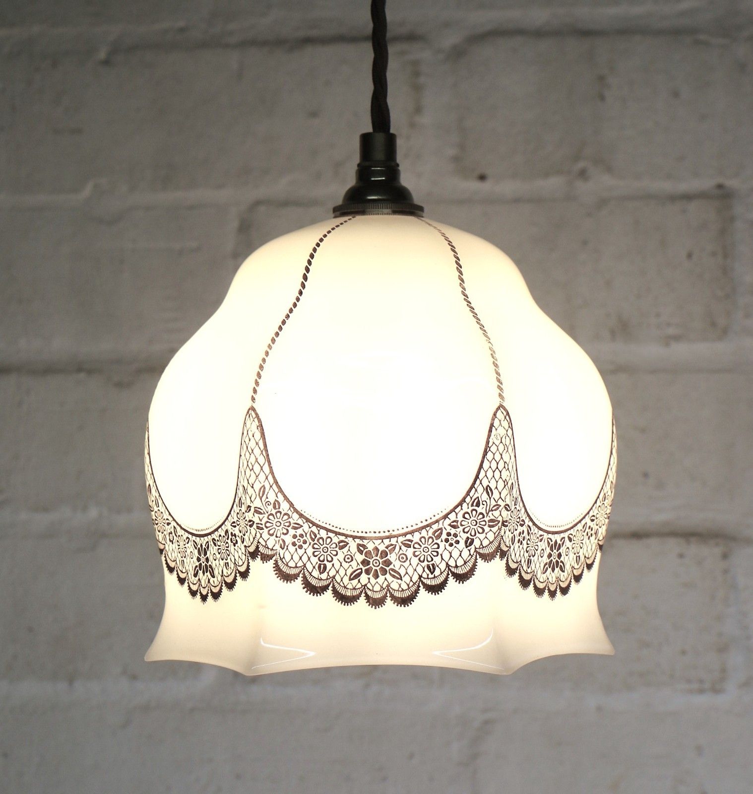 Ceiling Light Antique Milk Glass Pendant Decorated With Overlaid Lace Details photo furniture