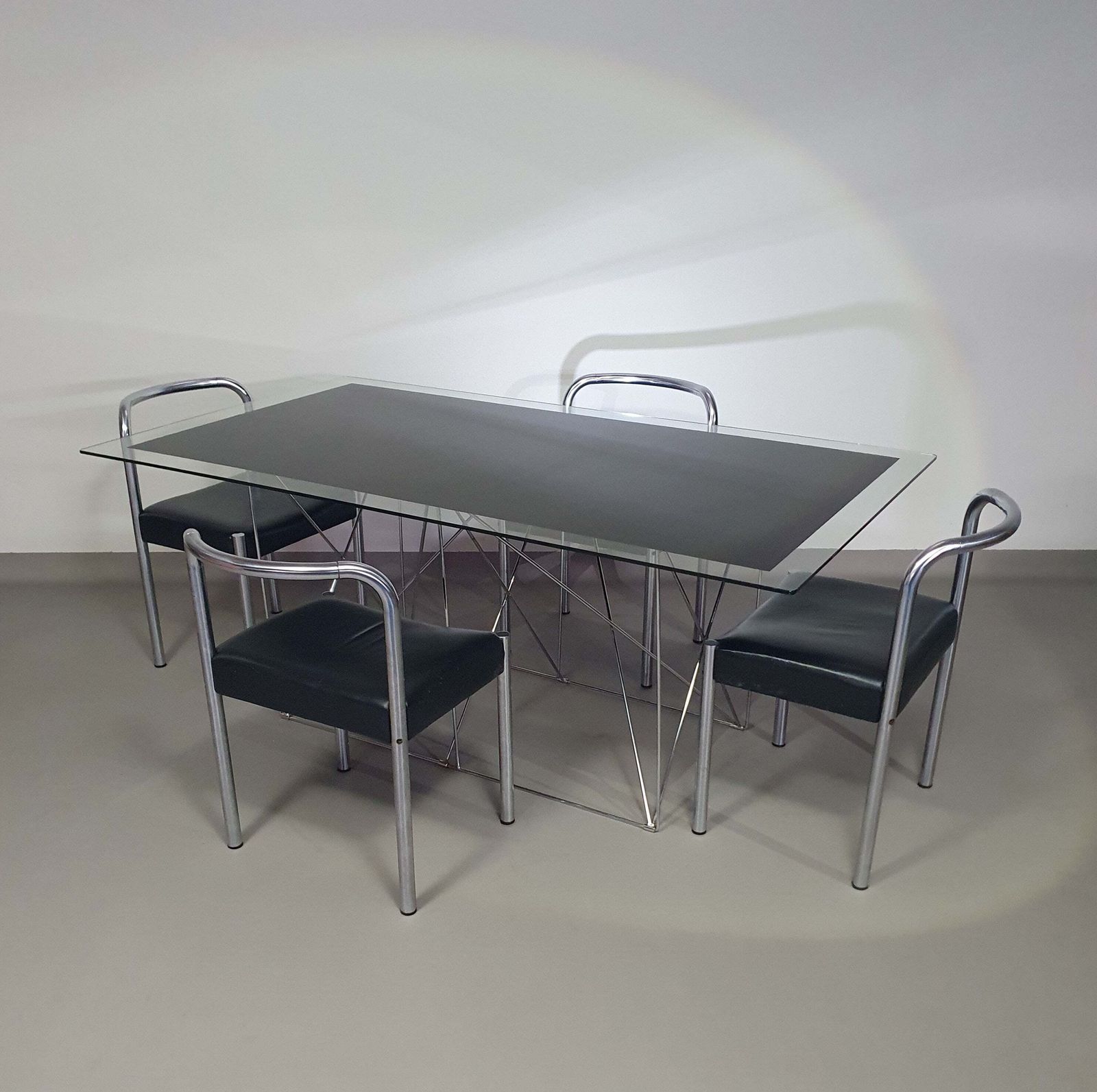 photo vintage Steel And Glass Dining Table By Max Sauze For Max Sauze Studio, 1970s