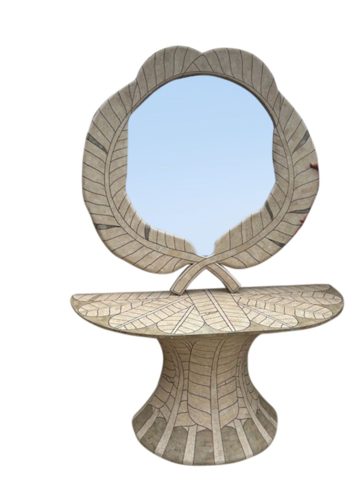 Postmodern Tessellated Travertine Demi Lune Console, Attributed To Maitland Smith, 1980s photo furniture