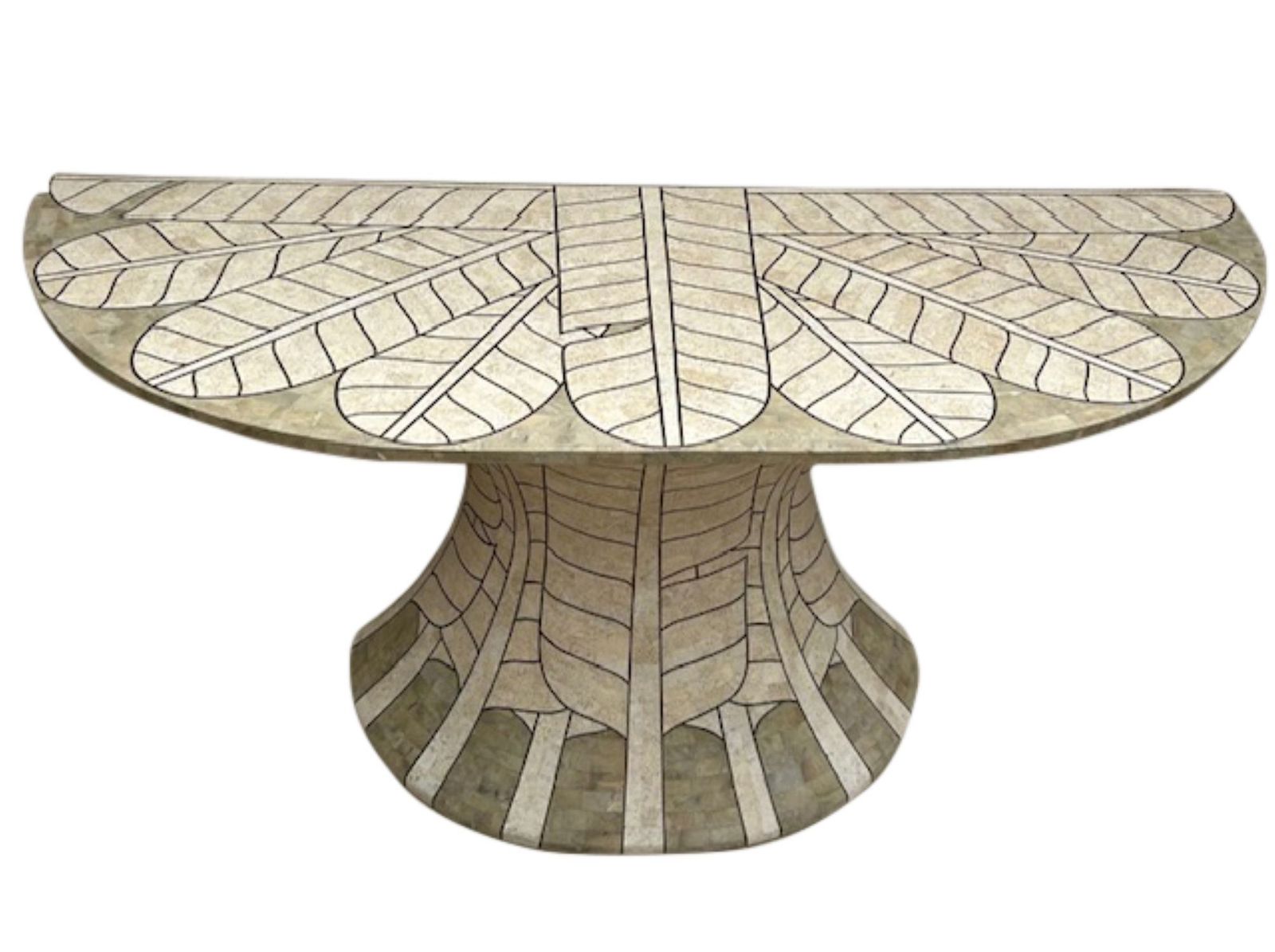 Postmodern Tessellated Travertine Demi Lune Console, Attributed To Maitland Smith, 1980s photo for sale