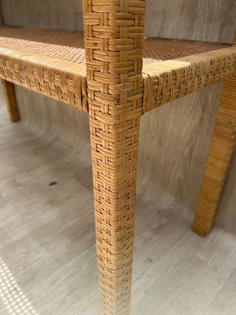 Mid Century Modern Woven Rattan & Glass Two Tier Console, Italy, 1970s photo buy