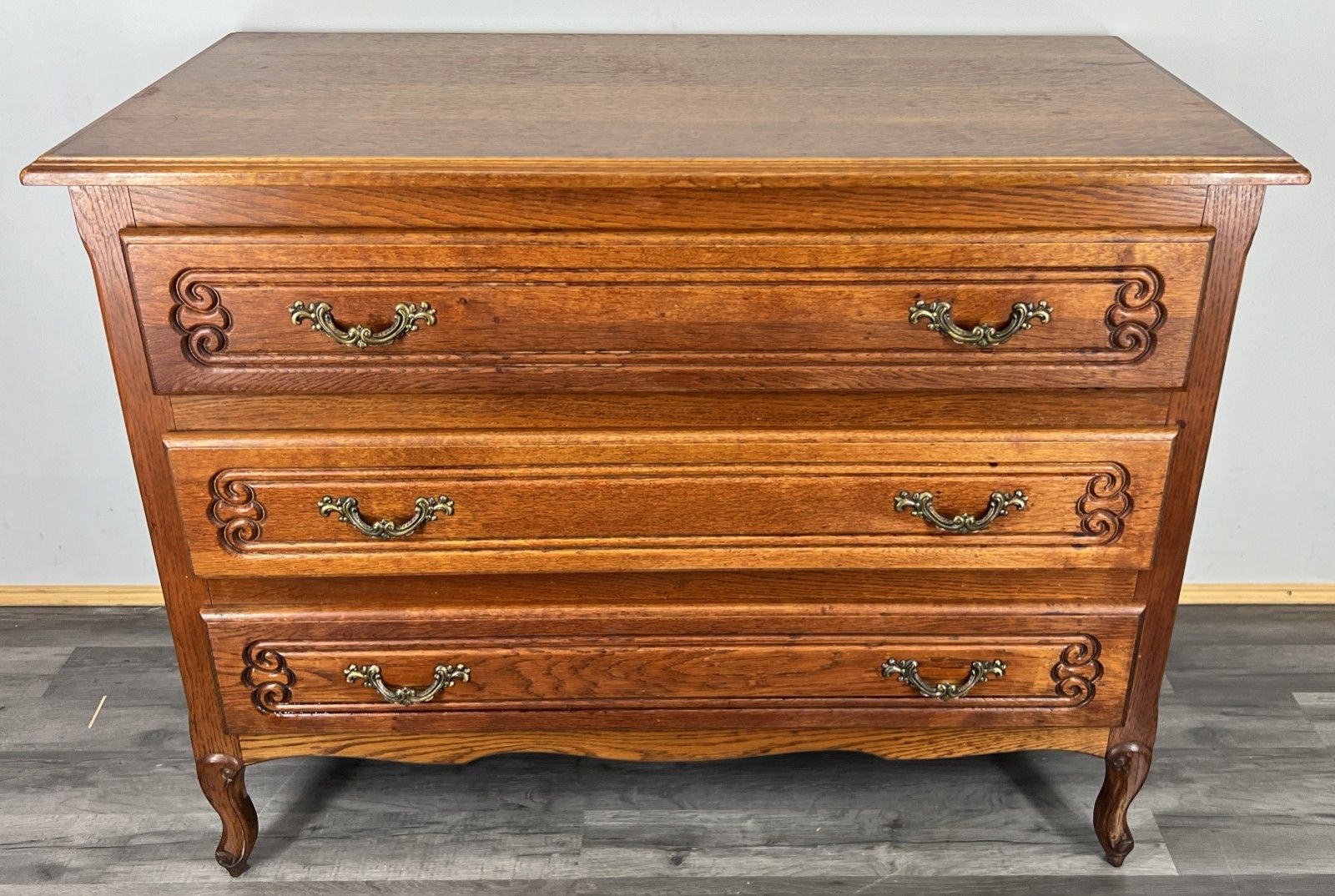 Chest Of Drawers Vintage French Louis Oak 3 Drawer Carved Cabinet Lot 4465