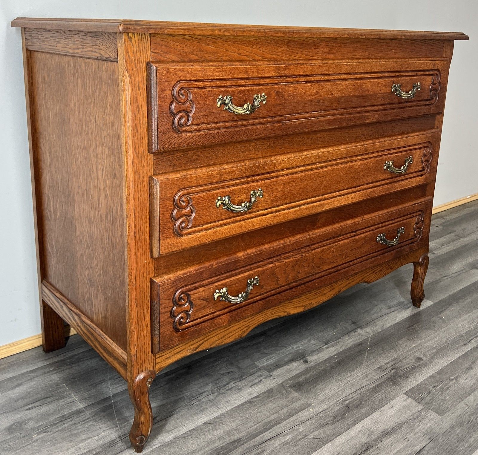 Chest Of Drawers Vintage French Louis Oak 3 Drawer Carved Cabinet Lot 4465 photo furniture