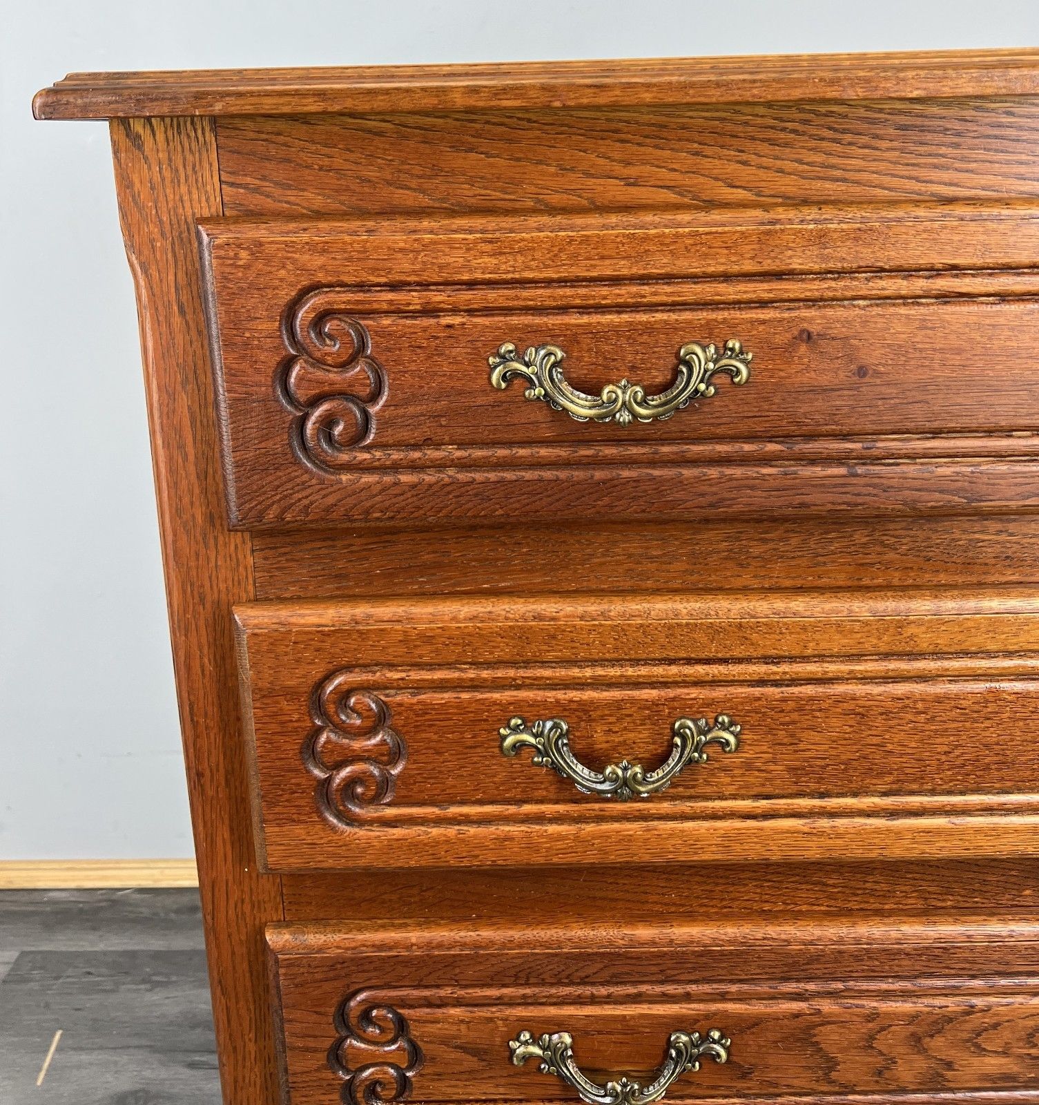 Chest Of Drawers Vintage French Louis Oak 3 Drawer Carved Cabinet Lot 4465 photo 349.0