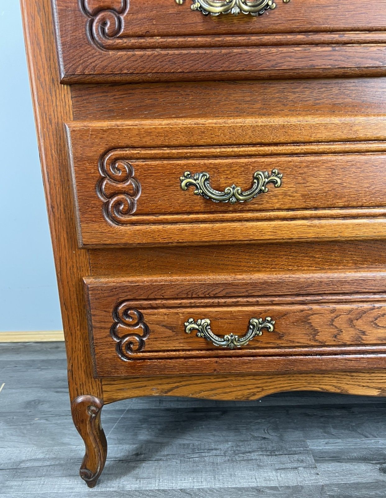 Chest Of Drawers Vintage French Louis Oak 3 Drawer Carved Cabinet Lot 4465 photo vinterior