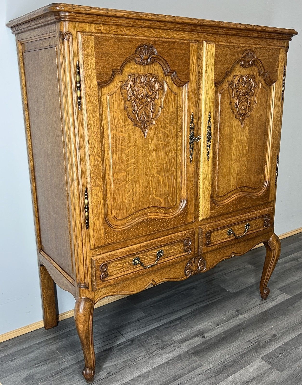 Cabinet Vintage French Louis XVI Oak Carved Cupboard With 2 Drawers Lot 4460 photo furniture
