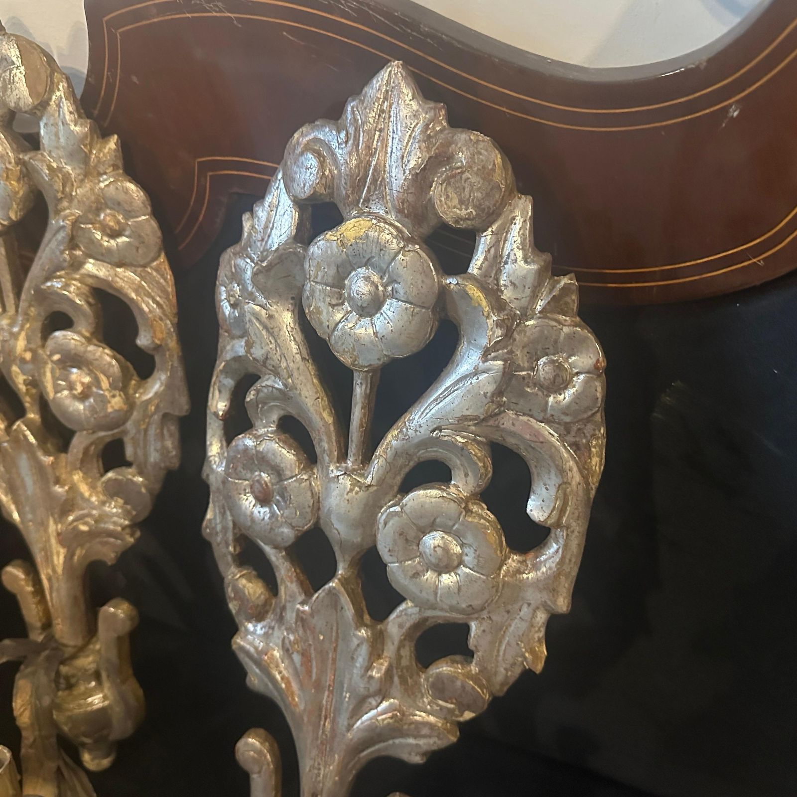 Authentic Louis XVI Silvered Linden Wood Sicilian And Iron Wall Candle Sconces photo vinterior