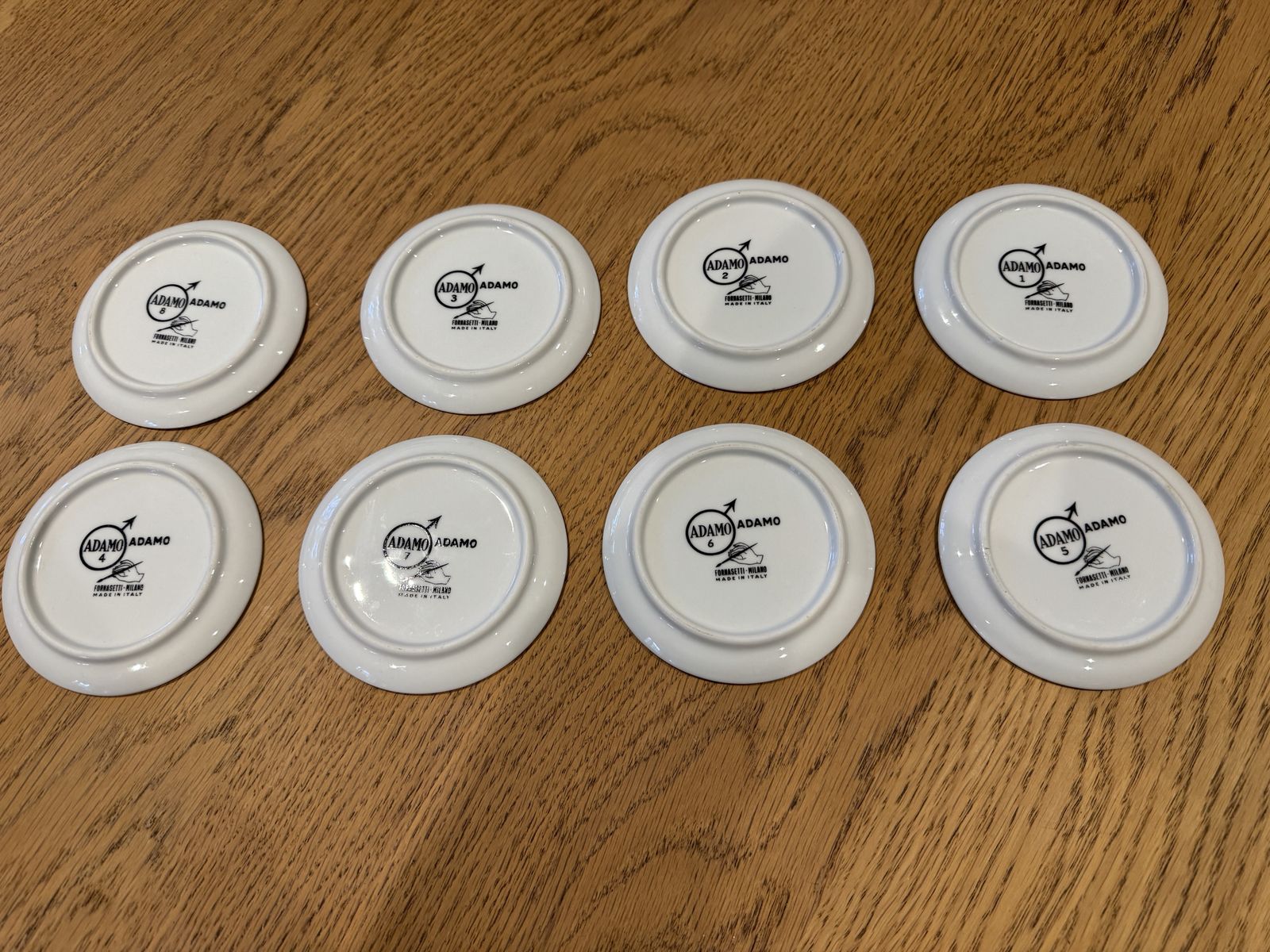 Pieri Fornasetti Adamo Porcelain Coasters Set Of 8 1980 Still Boxed And Unused photo for sale