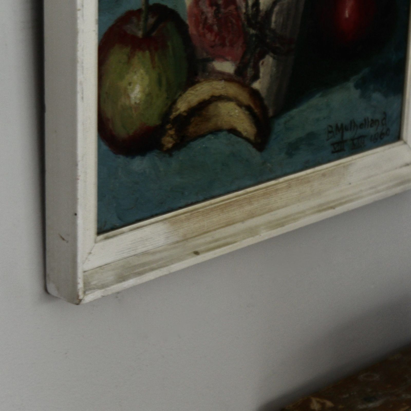 photo furniture Floral Painting, Oil On Board, Signed And Dated 1960